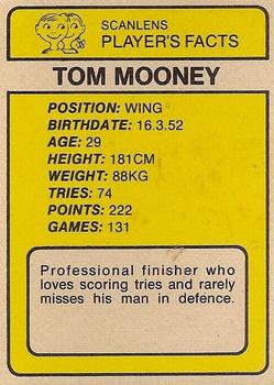 1981 Scanlens #1 Tom Mooney Back